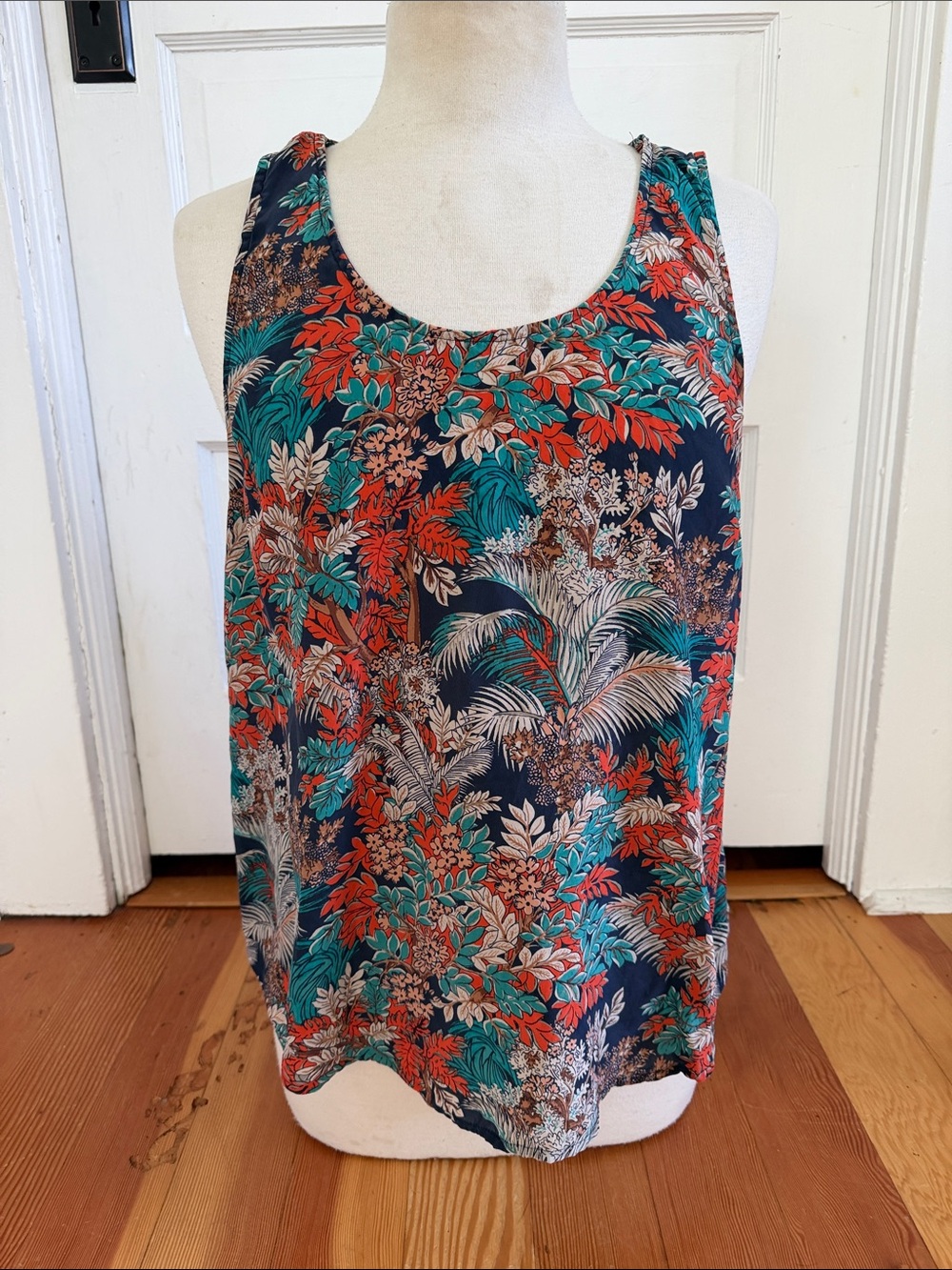 Lucky Brand Blue Tropical Print Sleeveless Silk Top Large